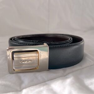 Pierre Cardin | Vintage Leather Belt with Logo on Buckle | Black & Silver